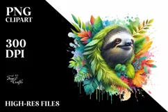 Vibrant Watercolor Sloth PNG Product Image 3