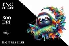 Vibrant Watercolor Sloth PNG Product Image 1