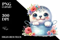 Cute Colorful Seal Bucket Flowers | Sublimation | Clipart Product Image 3