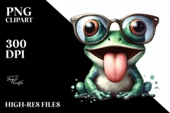 Funny Frog Portrait Watercolor Clipart Product Image 3