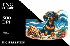 Watercolor Dachshund on Sunset Beach | Clipart Product Image 1