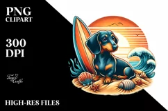 Watercolor Dachshund on Sunset Beach | Clipart Product Image 1
