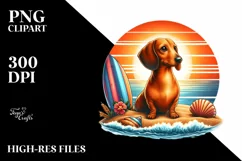 Watercolor Dachshund on Sunset Beach | Clipart Product Image 1