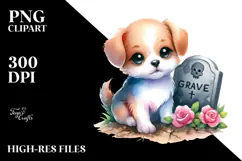 Simple Vibrant Baby Dog with Grave | Clipart Product Image 2