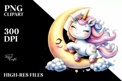 Cute Baby Unicorn Dancing on Moon | Clipart Product Image 3