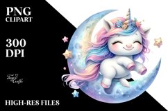 dancing Baby Unicorn on the Moon Watercolor Clipart Product Image 3
