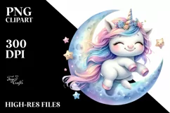 dancing Baby Unicorn on the Moon Watercolor Clipart Product Image 3