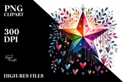 Colorful Simple Stars with Hearts, PNG Product Image 2
