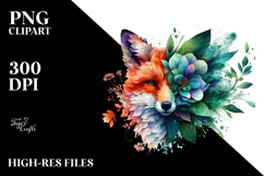 Vibrant Watercolor Fox with Flowers PNG Product Image 2
