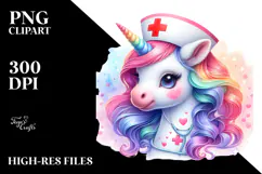 Colorful Unicorn with Nurse's Cap PNG Product Image 2