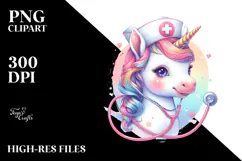 Colorful Unicorn with Nurse's Cap PNG Product Image 2