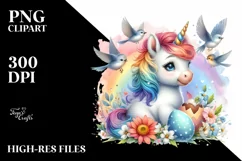 Artistic Baby Unicorn with Birds PNG Product Image 3