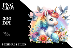 Artistic Baby Unicorn with Birds PNG Product Image 2