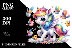 Baby Unicorn with Flock of Birds PNG Product Image 2
