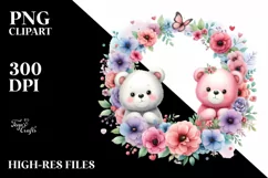 Colorful Watercolor Cute Bear Floral Frame Product Image 3