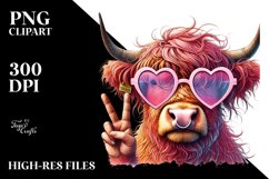 Pink Highland Cow with Love You Sign, PNG Product Image 2