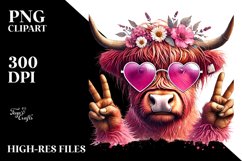 Pink Highland Cow with Sunglasses, Transparent PNG Product Image 2