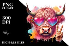 Pink Highland Cow with Victory Sign, PNG Product Image 2