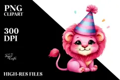 Cute Baby Lion Sitting on Party Hat, Transparent PNG Product Image 2
