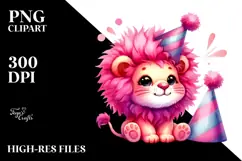 Cute Baby Lion Sitting on Party Hat, Transparent PNG Product Image 2