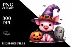 Baby Pig Halloween Whimsical Flower Clipart Product Image 3