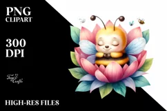 Cute Baby Bee Sleeping in Flower | Clipart Product Image 3