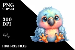 Funny Watercolor Baby Parrot Clipart Product Image 1