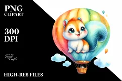 cute Baby Squirrel on Hot Air Balloon Watercolor Clipart Product Image 1