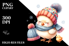 Watercolor Baby Chicken in Winter PNG Product Image 2