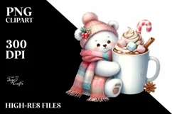 Cute Little Polar Bear with Hot Cocoa PNG Product Image 1