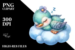 Funny Sleeping Baby Hummingbird on Cloud Clipart Product Image 2