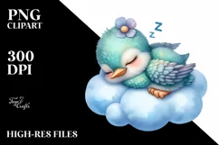 Funny Sleeping Baby Hummingbird on Cloud Clipart Product Image 3