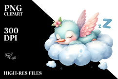 Funny Sleeping Baby Macaw on Cloud Clipart Product Image 2