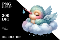 Funny Sleeping Baby Macaw on Cloud Clipart Product Image 2