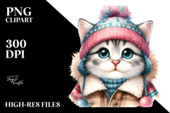 Watercolor Baby Cat in Winter PNG Product Image 2