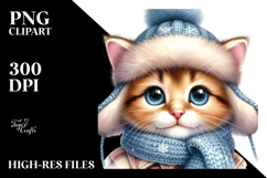 Watercolor Baby Cat in Winter PNG Product Image 2