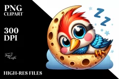 Cute Baby Woodpecker Moon Dance Clipart Product Image 1