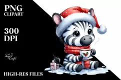 Watercolor Zebra with Santa Hat PNG Product Image 3