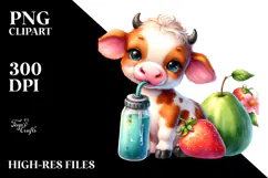 Simple Vibrant Baby Cow with Pumpkin | Clipart Product Image 2