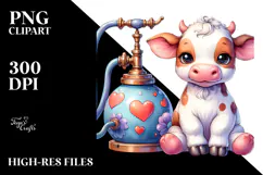 Simple Vibrant Baby Cow with Pumpkin | Clipart Product Image 2