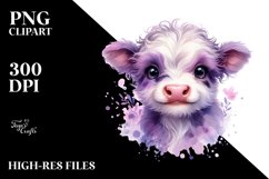 Watercolor Smiling Highland Cow with Cosmos PNG Product Image 2