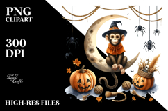 Monkey Dressed for Halloween on Half Moon PNG Product Image 2