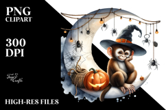 Monkey Dressed for Halloween on Half Moon PNG Product Image 2