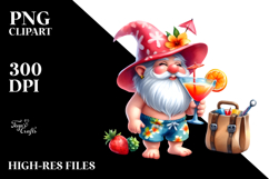 Whimsical Gnome Drinking Cocktail in Beachwear, Watercolor Product Image 2