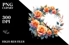 Vibrant Watercolor Wreath with Orange Roses | Clipart Product Image 3