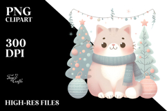 Pastel Cat Christmas Scene PNG Product Image 2