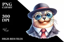 Vibrant Seal Portrait Watercolor Clipart Product Image 1