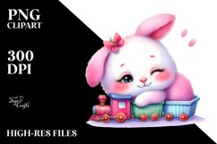 Watercolor Pink-ish Smiling Cute Bunny Resting PNG Product Image 2