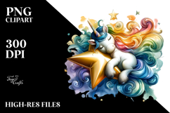 Artistic Baby Unicorn on Star PNG Product Image 2