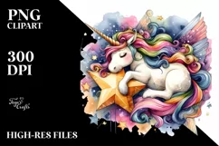 Artistic Baby Unicorn on Star PNG Product Image 1